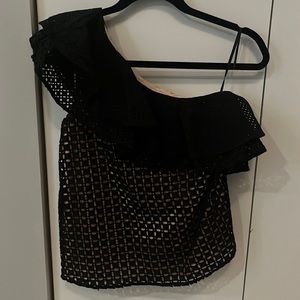 Jcrew black eyelet one shoulder top